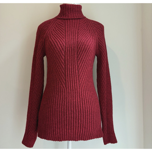 SUNDANCE Ribbed Knit Turtleneck Fitted Sweater Cotton Silk Stretchy Red S - Picture 5 of 13